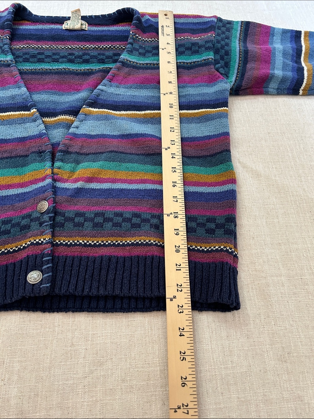 Vintage L.L. Bean Multi-Color Striped V-Neck Cardigan Sweater #592 Women's Large - Picture 8 of 15